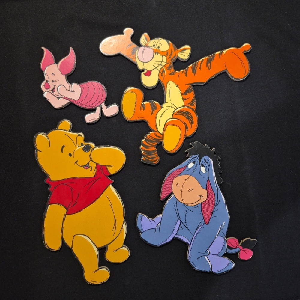 Vtg Winnie The Pooh & Friends Wall Plaques Decor Pressboard ~ Set of 4
